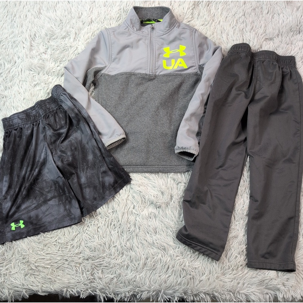 Lot Of 3 Under Armour Boys S Youth Pants Sweatshirt Shorts Gray Pockets Athletic